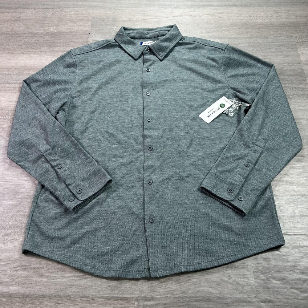 NEW Artefact Shirt Mens‎ XL Gray Knit Stretch Button Up Stitch Fix Long Sleeve
